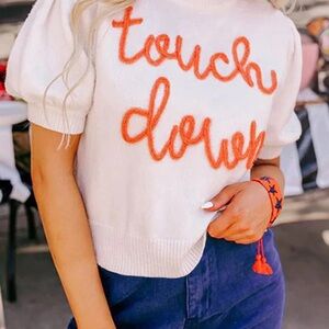 Peach Love Top Women’s Medium Touch Down Football Cream and Orange Graphic NWT